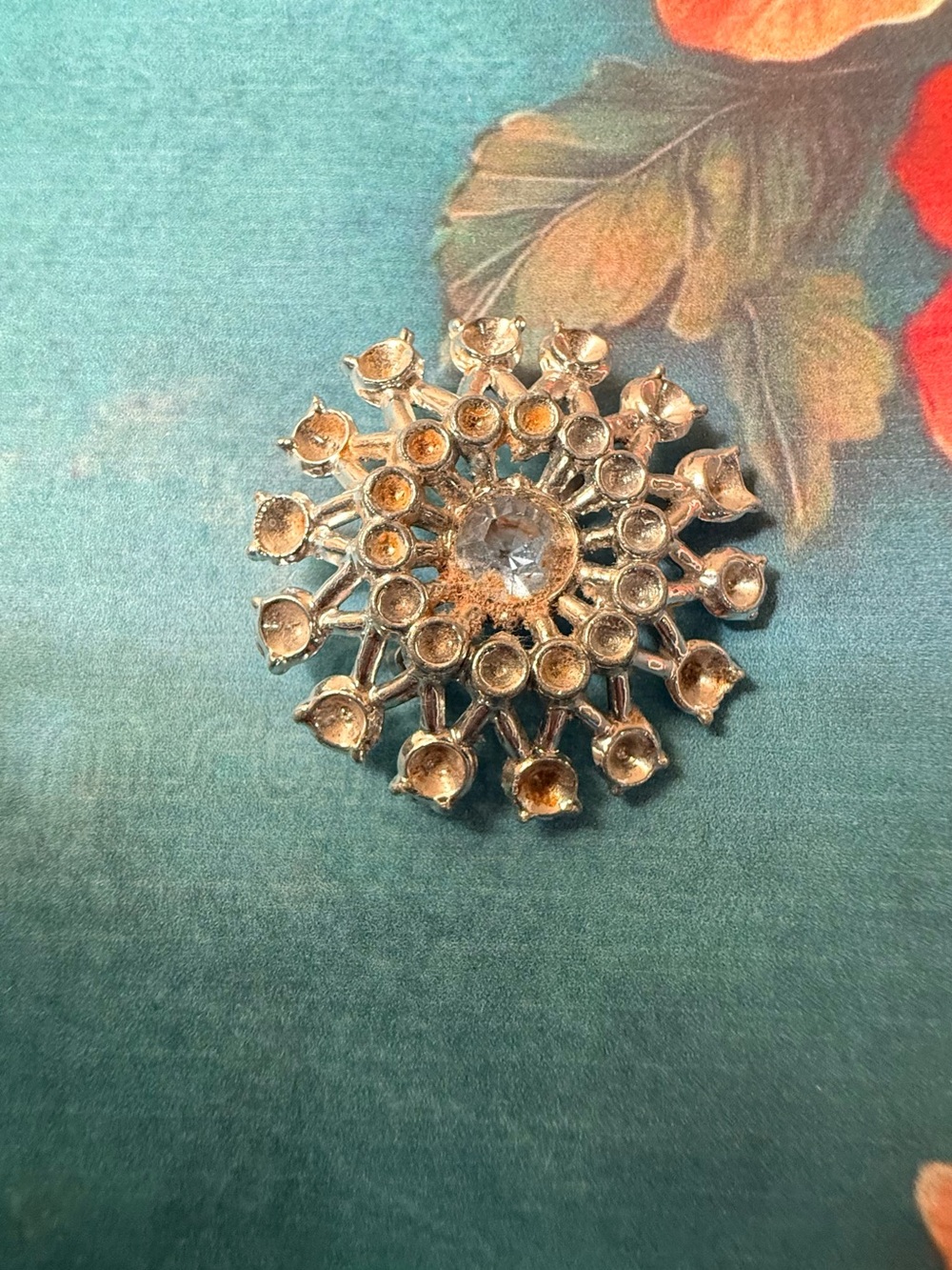 Vintage Silver-Tone Floral Crystal Brooch - Clear